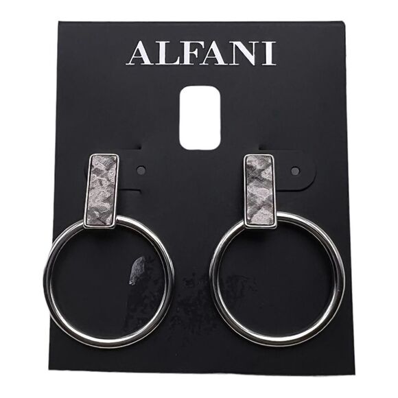 Alfani Silver-Tone Faux Leather Inlay Doorknocker Drop Earrings NWT - Picture 1 of 2
